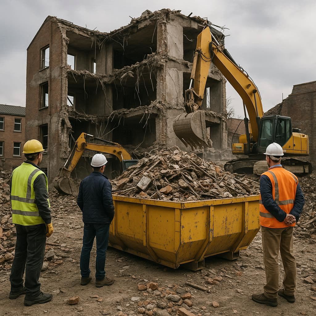 Prace przy rozbiórce budynku