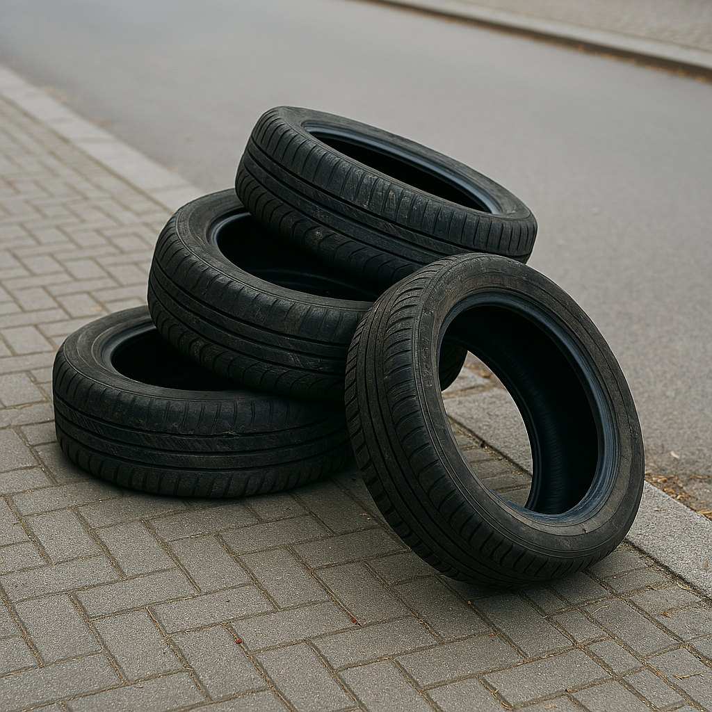 Opony leżące na chodniku