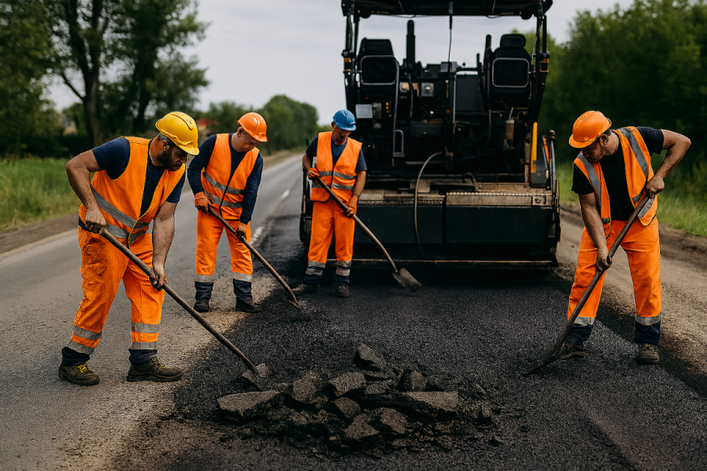 Robotnicy zdzierają stary asfalt